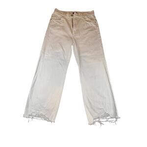 Mango MNG Catherine White Distressed Wide Leg Frayed Hem Jeans Women's size 4